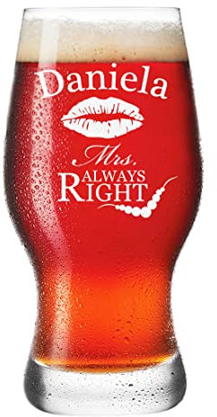 Leonardo Bierglas 0,5 L mit Gravur für Frauen - Motiv Mrs. Always Right - robuste Pilstulpe, Weizenglas - Geschenk zur Hochzeit, Jahrestag, Verlobung - Hochzeitsgeschenk - Romantik, Liebe