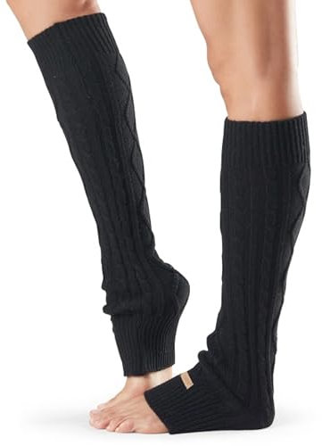 toesox Damen Kniehohe Beinstulpen mit Zopfmuster, Einheitsgröße, Schwarz