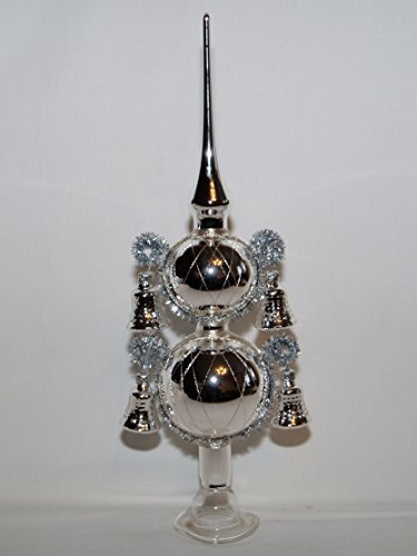 Jingle Bells Lauscha Christbaumspitze Silber 4 Glocken 30cm hoch Lauschaer Handarbeit