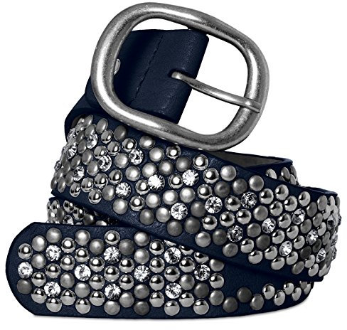 Caspar GU263 Damen Vintage Gürtel mit Strass Steinen und Nieten, Farbe:dunkelblau, Gürtelgröße:115