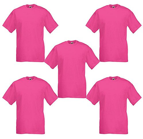 Fruit of the Loom Valueweight Lot de 5 t-shirts à manches courtes pour homme, Rose (fuchsia 0_rose (fuchsia)), S