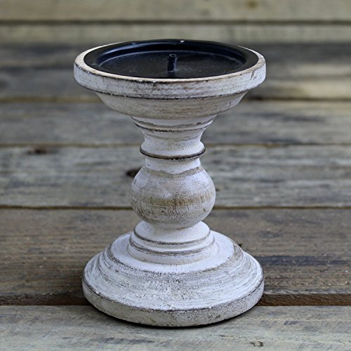 Carousel Home and Gifts Traditional Wooden Candlestick - Handcrafted Wood Candle Stick Holder - Whitewashed