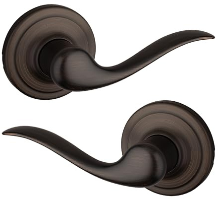 Kwikset Tustin - Maniglia per porta di passaggio interna, per porte di armadi e corridoi, maniglia reversibile non bloccabile, bronzo veneziano, con protezione Microban