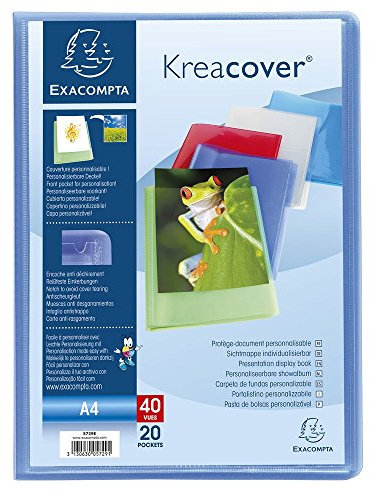 Exacompta - Réf. 5729E - 1 Protège-documents Kreacover Chromaline - 20 pochettes cristal lisse - 40 vues - pour A4 - dim 24 x 32 cm - couverture en polypro semi-rigide - 5 couleurs aléatoires