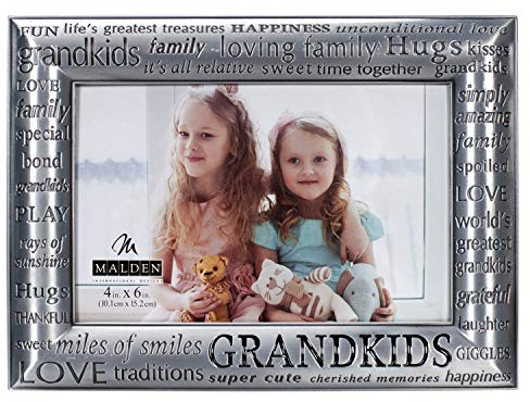 Malden International Designs Modern Pewter Metal Diecast Grandkids Expressions Picture Frame, 4x6, Silver
