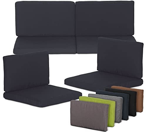 Beo Lounge Kissen Monaco Set | Made in EU | 8 Polster Gartenmöbel wasserabweisend | Auflagen für Rattanmöbel mit Reißverschluss | Passend für Allibert Lounge-Möbel | Sitzauflagen in Dunkel-Grau