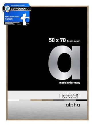 nielsen Bilderrahmen, 50 x 70 cm, Aluminium, Eiche, Posterrahmen zum Aufhängen im Hoch- & Querformat, Echtglas, Alpha