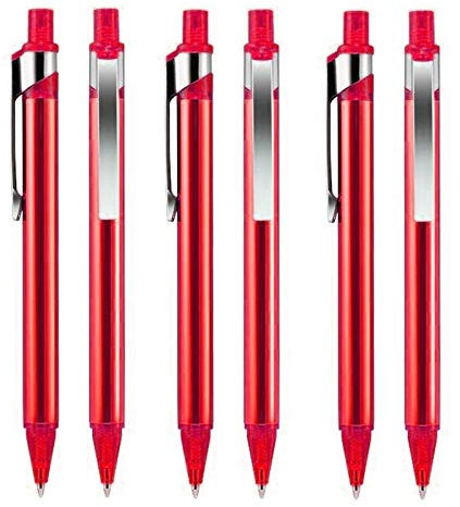 HAC24 100x Metall Kugelschreiber Rot mit Drückmechanik schwarze Mine Kuli Bürobedarf