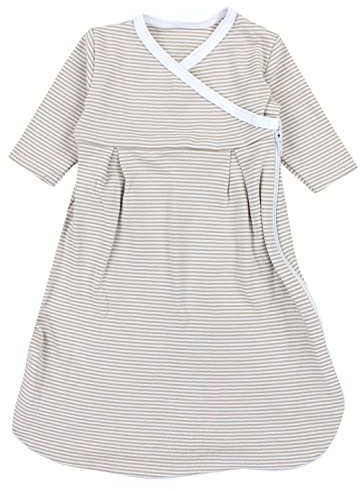 TupTam Langarm Innenschlafsack – Baby Schlafsack mit Ärmeln, Ganzjahresschlafsack aus Baumwoll-Jersey – Unisex, Farbe: Streifenmuster Beige, Größe: 74-80