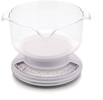 KitchenCraft Balanza de cocina mecánica plana con bol grande, 3 kg (6,5 lb) de capacidad