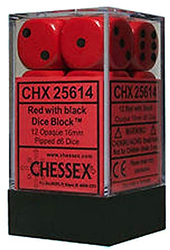 DND Dice Set-Chessex D&D Dice-12mm Opaque Red and Black Plastic Polyhedral Dice Set-Dungeons and Dragons Dice Includes 12Dice - D6, Various (CHX25614)