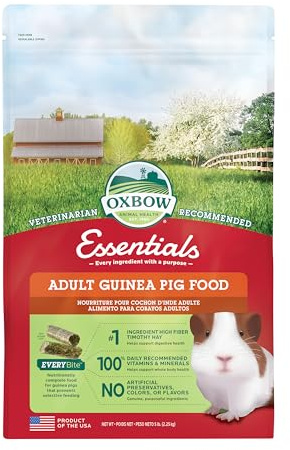 Oxbow Essentials Guinea Pig Food, Adult Guinea Pig, Made with Oxbow Timothy Hay, Pet Food Pellets with Vitamin C, Small Animal Pet Products, Made in USA, High Fiber, 5 lb. bag