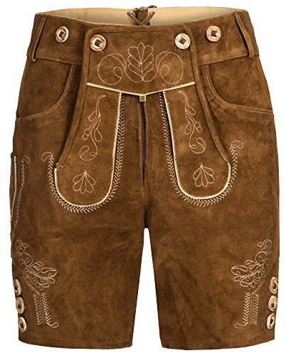 Iseaa Damen Trachten Lederhose Trachtenlederhose kurz Hellbraun Gr. 36