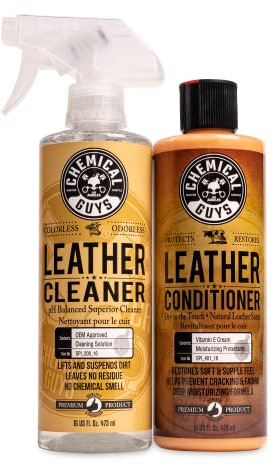Chemical Guys Leather Cleaner and Conditioner Kit - Car Cleaner and Conditioner, Safely Cleans & Conditions Leather Car Interiors, Furniture, Shoes, Boots, Bags, Apparel & More, 2 Bottles (16 oz Each)