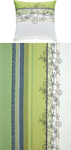 Erwin Müller Bettwäsche, Bettgarnitur Fein-Biber Blumen Pistazie Größe 80x80 cm / 155x220 cm - hautsymphatisch, bügelleicht, mit Marken-Reißverschluss