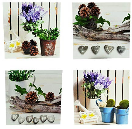 unbekannt Wandbilder Lavendel Leinwand auf Holzrahmen 16 x 16 cm Nature Love (4 Stück)
