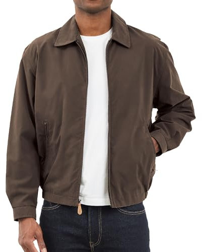 LONDON FOG Herren Golf-Jacke mit Reißverschluss Vorne, Rot (Normale Größen) Leichte Baumwolljacke, Dunkelbraun, M