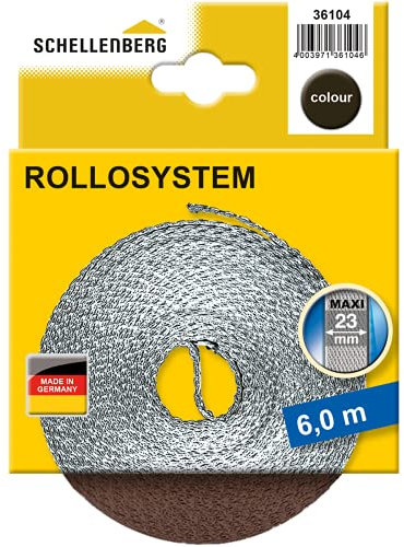 Schellenberg 36104 Sangle pour volet roulant, 23 mm, 6 m, marron