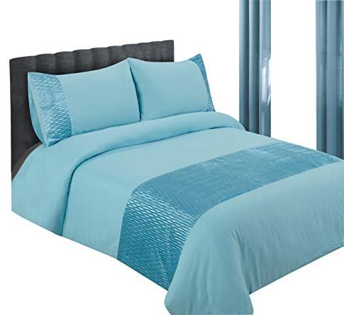 DUVET COVER BED SET INC PILLOWCASES – DOUBLE KING & SUPERKING SIZE BLACK CREAM TEAL (Double, Teal) | Soft Crinkle Microfibre | Includes 2 Pillowcases | Easy Care | Double 200 × 200 cm