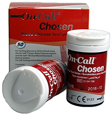 On Call Chosen Blood glucose test strips for use with the On Call DK meter & On Call Chosen Meter