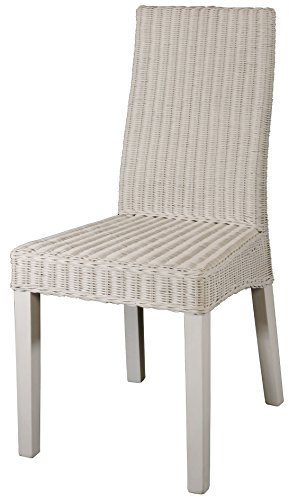 korb.outlet Moderner Esszimmerstuhl aus Natur Rattan auf stabilem Holzrahmen, Weiß