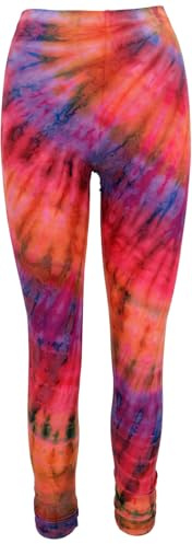 GURU SHOP Unikat Batik Damen Leggings, Stretch Hose Für Frauen, Yogahose - Pink/lila