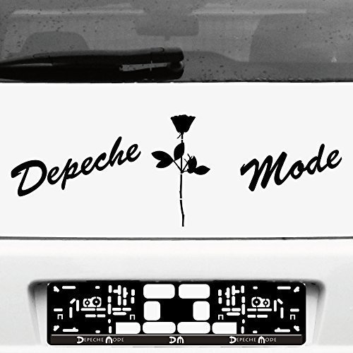 GreenIT Set Schreibschrift Schriftzug und Rose Aufkleber Tattoo die Cut car Decal Auto Heck Deko Folie Depeche Mode (schwarz-rot)