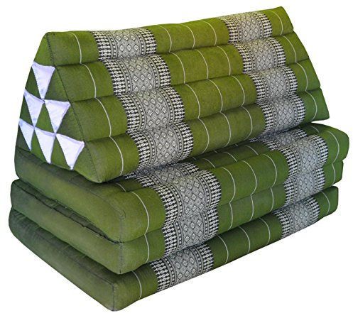 Wilai Thaiboo® Thaikissen mit 3 Auflagen XXL Breit, handgefertigt, Thaimatte zum Klappen, Dreieckskissen mit Klappmatratze, Keilkissen Kapok, Rücken Yogakissen Faltbar, ca.170x80x8 – Grün