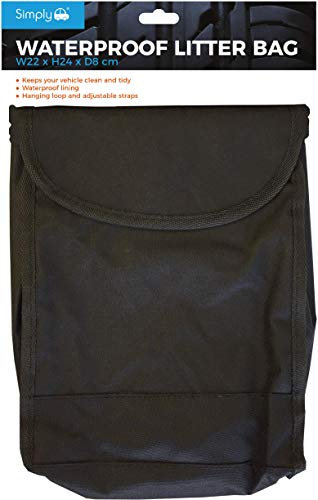 Simply SLB01 Waterproof Car/Garbage Bin Bag H19cm x W15.5cm convenient hanging strap included PEVA Waterproof inner lining wipe clean, Black
