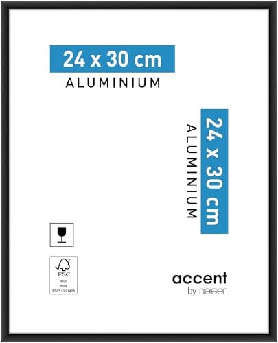 accent by nielsen Bilderrahmen, 24 x 30 cm, Aluminium, Schwarz matt, Rahmen zum Aufhängen im Hoch- & Querformat, Echtglas, Accent