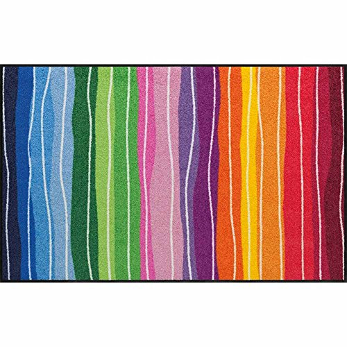 Salonloewe Fußmatte waschbar Pure Style Wavy Lines Bunt 75x120 cm Läufer Wohn-Teppich Wellen rutschfest