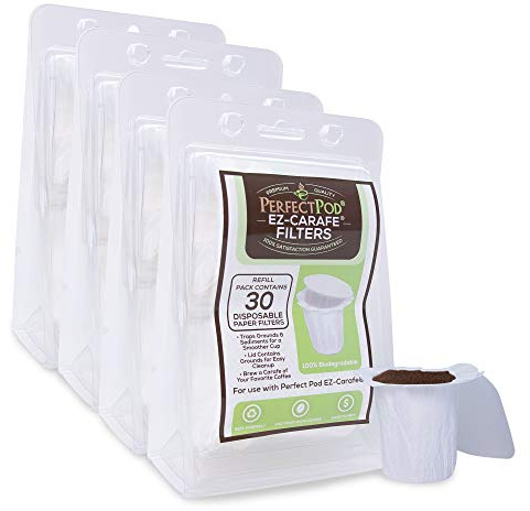 PERFECT POD EZ-Carafe Disposable K-Carafe Paper Filters with Patented Top Lid for Keurig 2.0 K-Carafe Reusable Coffee Pods, 4-Pack (120 Filters)