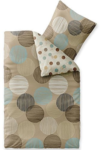 CelinaTex Touchme Biber Bettwäsche 135 x 200 cm 2teilig Baumwolle Bettbezug, Set, Bettgarnitur für Sommer und Winter, ganzjährig, pflegeleicht, Frauke Punkte beige braun türkis