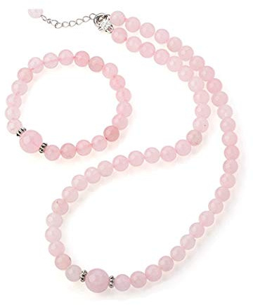 Treasure Bay 8-12mm Natural Gemstone Beaded Necklace and Bracelet Jewellery Set For Women