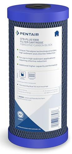 Pentek CFB-Plus10BB Pentair - Filtro de agua azul grande, cartucho de repuesto de bloque de carbono moldeado modificado de fibra para toda la casa, 10 x 4.5 pulgadas, 5-10 micras, polipropileno