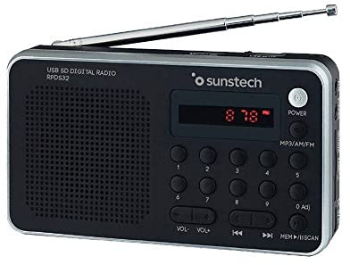 Sunstech RPDS32SL - Radio portátil Digital (AMFM PLL, Altavoz, USB, SD, MMC, 1.5 W RMS) Color Plata