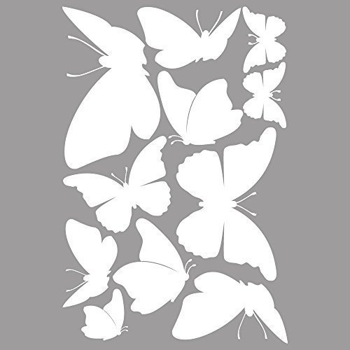 wandtattoo-factory Aufkleber Schmetterlinge 11Stück - einfarbige Sticker Wandaufkleber Sticker - Farbe: Weiss