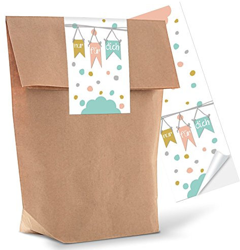Logbuch-Verlag 25 kleine Geschenktüte Papiertüte Aufkleber Sticker NUR FÜR DICH shabby Verpackung Kindertüte Geburtstag Gäste Fest 14 x 22 x 5,6 cm