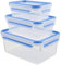 Emsa Clip&Close 508566 - Set de 3 Conservadores Herméticos de Plástico Rectangular de 0.5 L 1 L y 2.3 L , higiénico, no retiene olores ni sabores 100% libre de BPA
