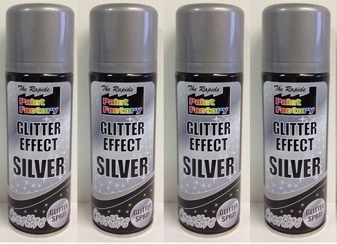 suas_international 4 x 200 ml the rapide paint factory glitter effect silver creative glitter spray