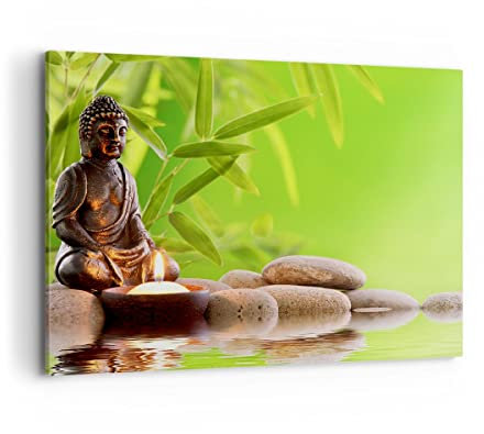 Bilder auf Leinwand 100x70cm Leinwandbild Buddhismus Feng Shui Spa Bambus Groß Wanddeko Bild Schlafzimmer Deko Wandbilder Dekoration Wohnzimmer Wall Decor Canvas Wand Kunstdruck Art AA100x70-2392