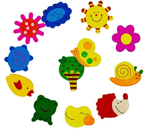 AKORD Lovely Toy Animal Coloured Wooden Cartoon Refrigerator Magnets For Children (Set of 12)