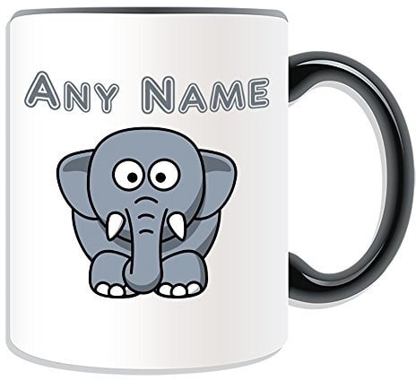 Personalised Gift - Silly Elephant Mug (Animal Design Theme, Colour Options) - Any Name/Message on Your Unique