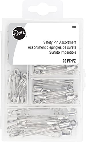 Dritz Quilting Curved Safety Pin Assortment-90/Pkg, Plastic Stainless Steel, Assorted, Sizes
