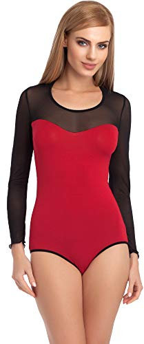 Merry Style Damen Langarm Body Langarmshirt Langarmbody Rundhals Bodysuit VBD15 (Weinrot/Schwarz, M)