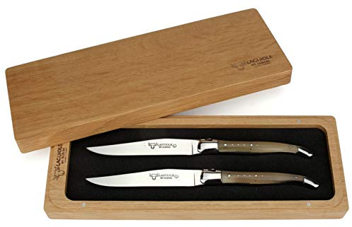 Laguiole en Aubrac - Zwei französische Laguiole Steakmesser - Griff polierte Hornspitze - Edle Steakmesser aus Frankreich