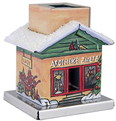 KNOX - Räucherhaus/Räucherkerzenhalter The Little One aus Metall - für Räucherkerzen Größe S - Motiv: Apotheke - Höhe: ca. 4,5 cm