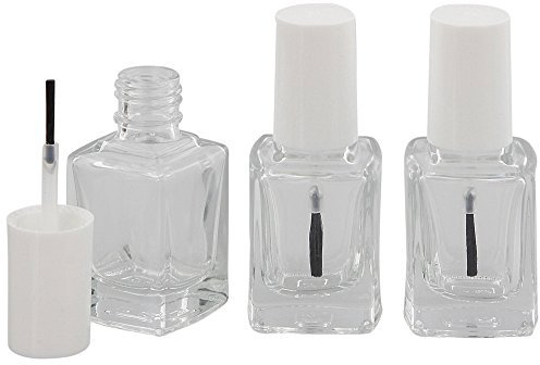 Nagellack-Flasche mit Pinsel, Glasklar leer für Selbstabfüller Kosmetex, Kappe weiß 13 ml, 3 Stück