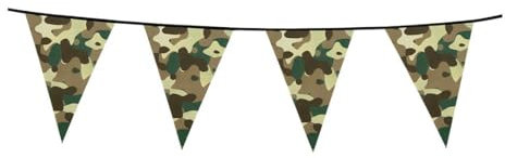 Boland 44300 - Wimpelkette Camouflage, Länge 600 cm, Tarnfarben, Fahnenkette, Foliengirlande, Hängedekoration, Karneval, Mottoparty, Geburtstag, Soldat, Bundeswehr