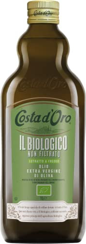 Costa d'Oro – Il Biologico 1L. Olio extravergine di oliva non filtrato, estratto a freddo, prodotto secondo i metodi della filiera biologica. Bottiglia da 1 litro.